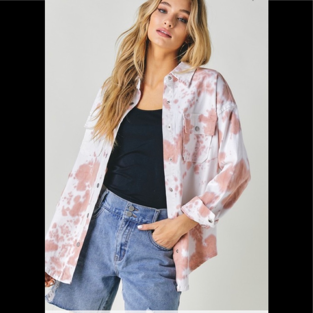 Blush denim oversized shirt plus size